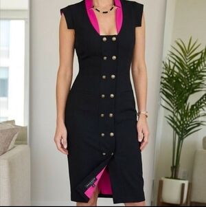 Black Halo Black Midi Dress with Pink Lining. Size 8